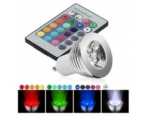 RGB - 3 Watt GU10 Multicolour LED Bulb w/ Remote RGB Spotlight  Multicoloured GU10 AC85-265V